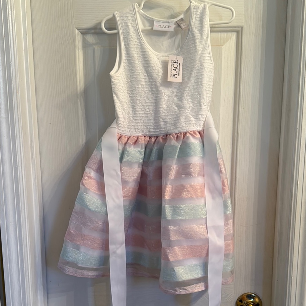 The Children's Place White and Pastel Striped Formal Dress